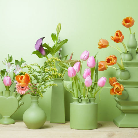 Round Porcelain Flower Vase in Green