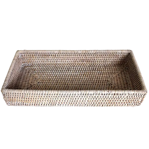 Rectangular Rattan Bath Tray in Whitewash