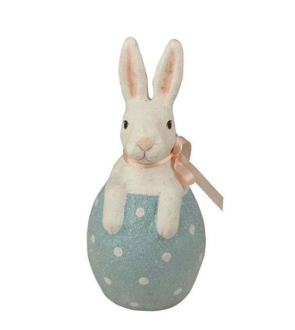 Paper Mache Bunny in Blue Egg