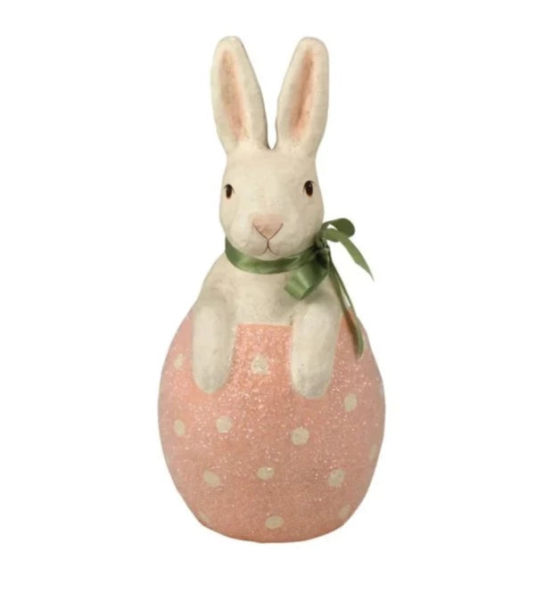 Paper Mache Bunny in Pink Egg