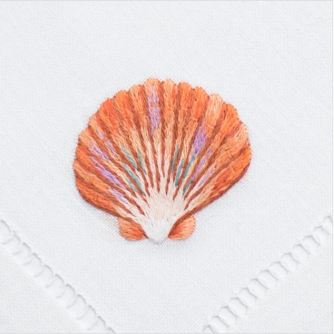 Embroidered Shells Cocktail Napkins