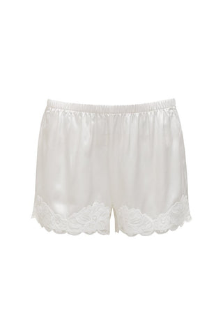 Floral Lace-Trimmed Silk Shorts in Bright White
