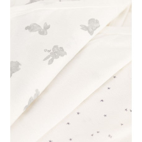 Short Sleeve Bunny Print Crossover Bodysuit 3 Pack in White/Grey